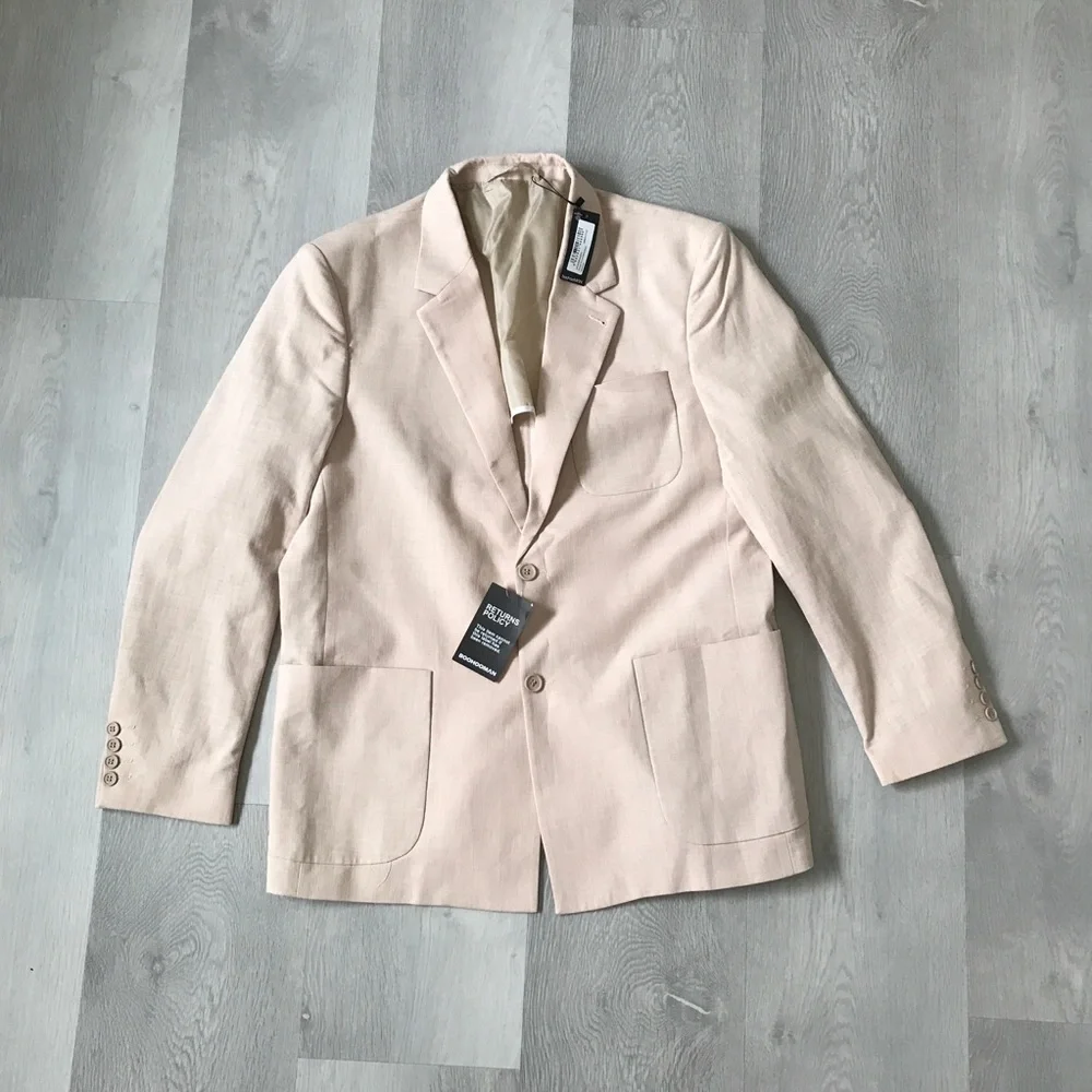 BOOHOO MEN LINEN BLAZER JACKET BEIGE CREAM TWO BUTTON 40